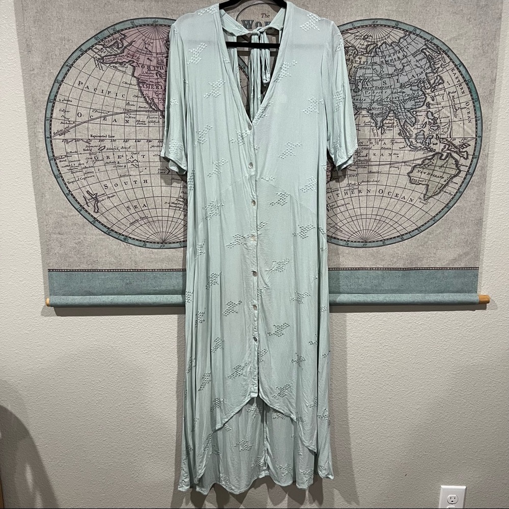 Saltwater Luxe Light Green Maxi High Low Button Down Dress